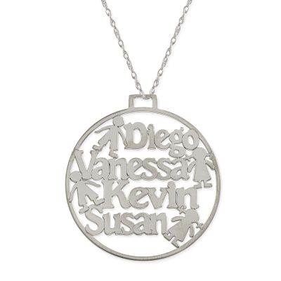14K WG or YG Round Family Name Pendant w/ Chain