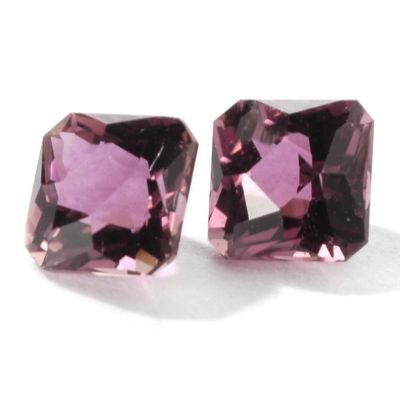 Set of Two 4 x 4mm Emerald Baguette Cut Nigerian Rubellite Tourmalines