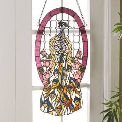 Elegant Peacock Stained Glass Panel