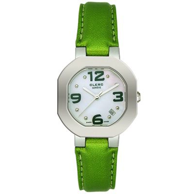 Clerc Women's Stainless Steel Genuine Patent Leather Strap Watch