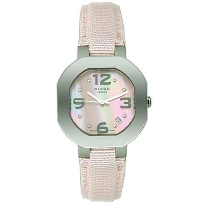 Clerc Women's Stainless Steel Pink Satin Strap Watch
