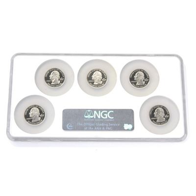 2007 5pc Clad Quarter Proof Set NGC PF70