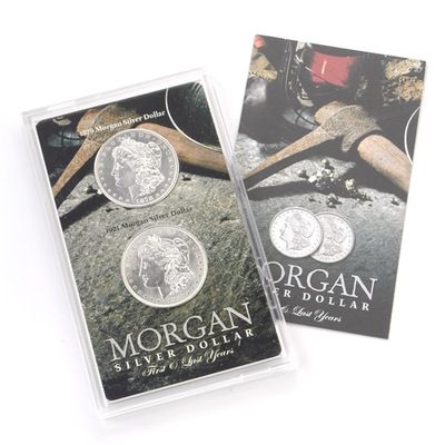1878-S & 1921 Brilliant Un-circulated Morgan Dollar in Acrylic Case