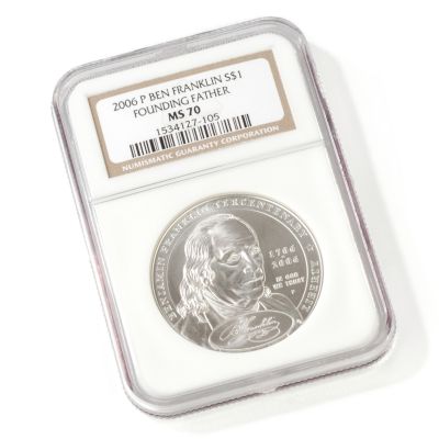 V40253 - 2006 Benjamin Franklin Founding Father Commemorative Dollar MS70