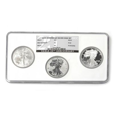 2006-W 20th Anniversary 3pc Silver American Eagle Set