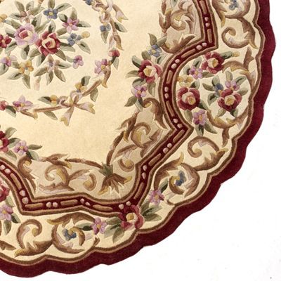 Anan 6' Round Beige Scalloped 100% Wool Rug