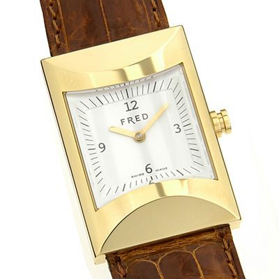 Fred Midsize 18K Gold Plated Alligator Strap Watch