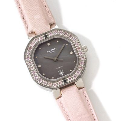 Clerc Women's Stainless Steel Diamond Satin Strap Watch