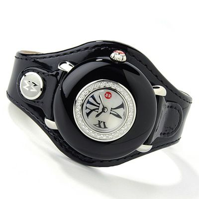 Michele Women's Diamond Stainless Steel Patent Leather Watch