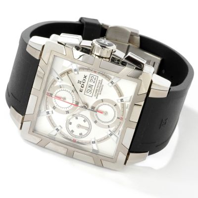 Edox Men's Classe Royale Automatic Chronograph Rubber Strap Watch