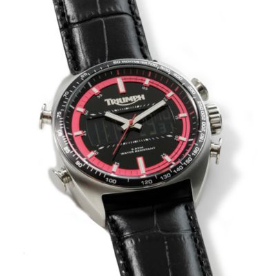 Triumph Men's Analog Digital Tachymeter Leather Strap Watch