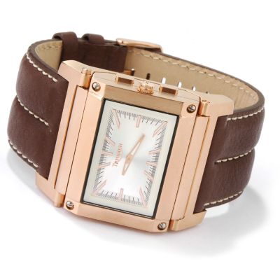 Triumph Men's 360-Reversible Stainless Steel Leather Strap Watch