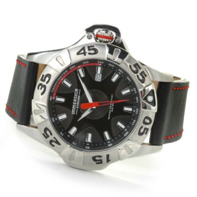 Immersion Men's Stream Stainless Steel Leather Strap Watch