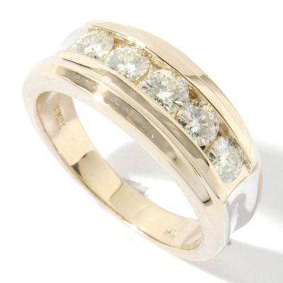 14K White / Yellow Gold Five-Stone Moissanite Men's Ring