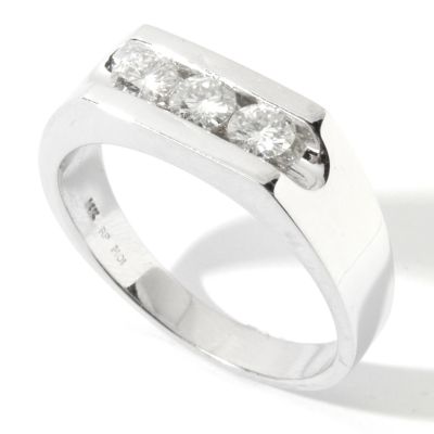 14K White Gold Three-Stone Channel Set Moissanite Size 11 Men's Ring