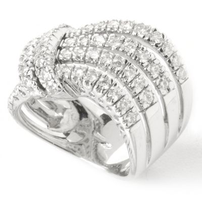 18K White Gold 4 Row Moissanite Overlap Size 7 Ring