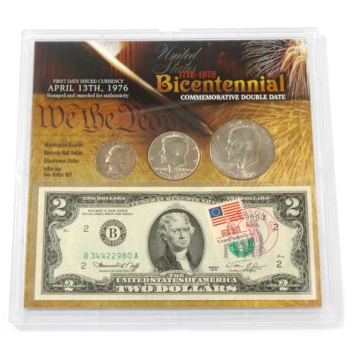 Bicentennial Commemorative Double Date Set in Acrylic Holder w/ Dust Cover