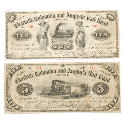 Charlotte, Columbia & Augusta Rail Road Company $5 and $10 set