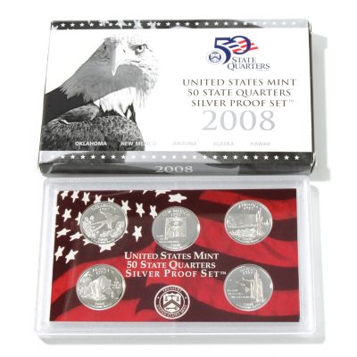 2008 United States Mint State Quarter Silver Proof Set Govt. Packaging