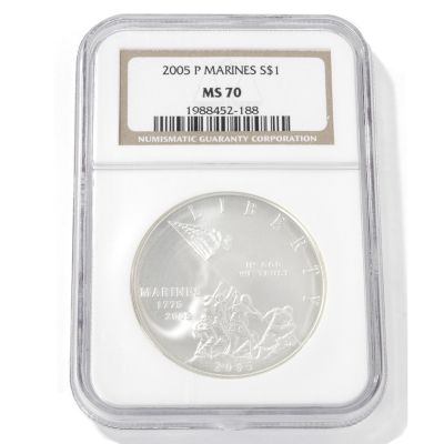 V50396 - 2005 Marines Commemorative Dollar MS70 NGC