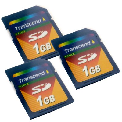V50443 - Transcend 1GB SD Memory Card - Three Pack