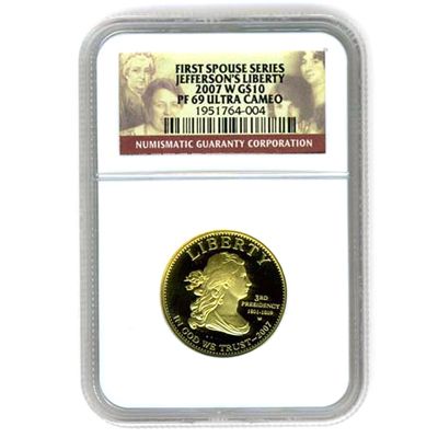 2007 $10 Gold Jefferson (First Spouse) PF69UC