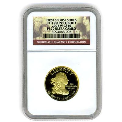 2007 $10 Gold Jefferson (First Spouse) PF70UC