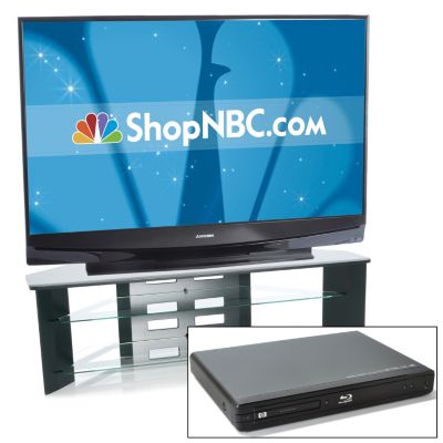 V51681 - Mitsubishi 65" 1080p 120Hz DLP HDTV, Stand & HP Blu-ray Disc Player