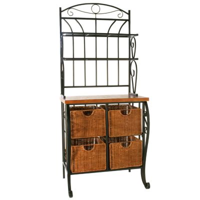 Bakers Rack w/ Four Removable Wicker Storage Baskets