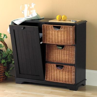 Three-Drawer Kitchen Storage Unit w/ Cutting Board & Pull-Out Trash Bin ShopNBC.com