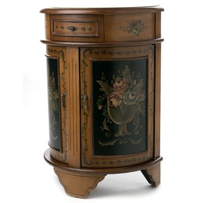 Hand-Painted Floral Demilune Cabinet
