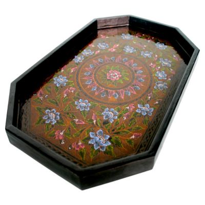 Hand-Painted Floral Lacquer & Gold Leaf Tray