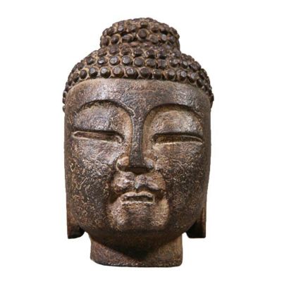 Hand-Carved Ancient-Style Gray Stone Buddha Head Statue.
