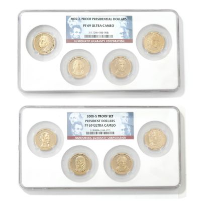 2007 & 2008 Four Piece Presidential Proof Sets PF69 Ultra Cameo NGC