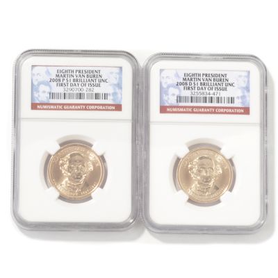 2008 Martin Van Buren Presidential Dollars P & D Mints BU NGC First Day Issue