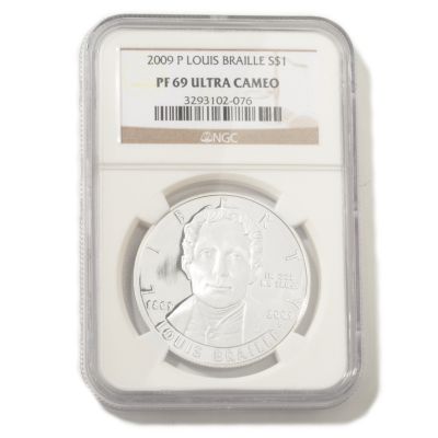 2009 Louis Braille Bicentennial Commemorative Proof Silver Dollar PF69UC NGC