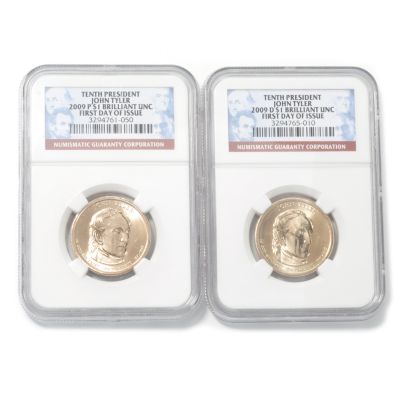 2009 John Tyler Presidential Dollars P & D MInts BU NGC First Day Issue