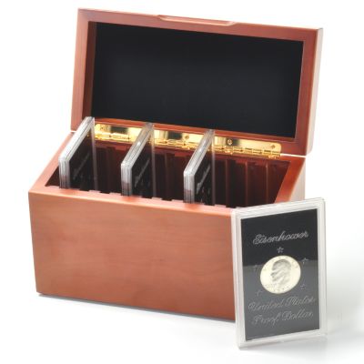 1971-1974 Eisenhower Dollar Proof Collection w/ Wooden Case (4 Coins Total)