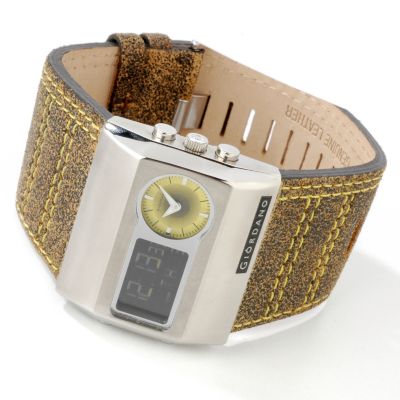 Giordano Men's Stainless Steel Quartz Analog-Digital Leather Strap Watch