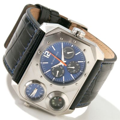 Giordano Men's Dual Time Compass Leather Strap Watch