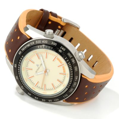 Jacques Lemans Men's Turntable Dual Time Stainless Steel Leather Strap Watch
