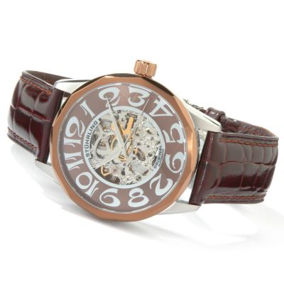Stuhrling Original Men's Cesario Skeleton Automatic Leather Strap Watch