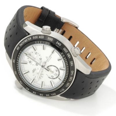 Jacques Lemans Men's Turntable Dual Time Stainless Steel Leather Strap Watch