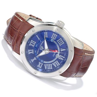 Swiss Legend Men's GMT World Traveler Stainless Steel Leather Strap Watch