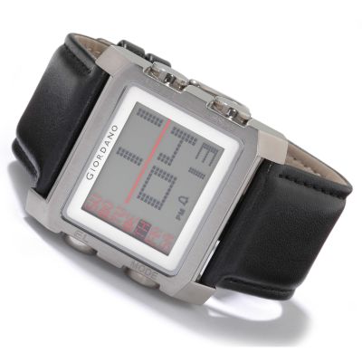 Giordano Men's Digital Alarm Stainless Steel Leather Strap Watch