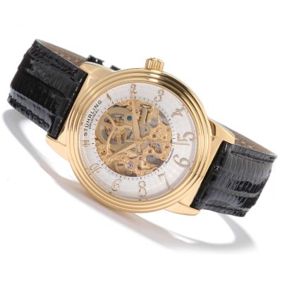 Stuhrling Original Men's Delphi Skeleton Automatic Leather Strap Watch