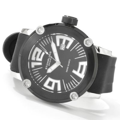 V90914 - Stuhrling Original Men's Milano Stainless Steel Rubber Strap Watch
