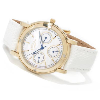 Rotary Women's Rocks Diamond Calendar Leather Strap Watch