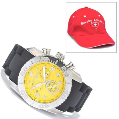 Swiss Legend Men's Commander Chronograph Rubber Strap Watch w/ Baseball Hat