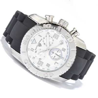  Swiss Legend Men's Commander Chronograph Rubber Strap Watch w/ Baseball Hat WHITE  photo